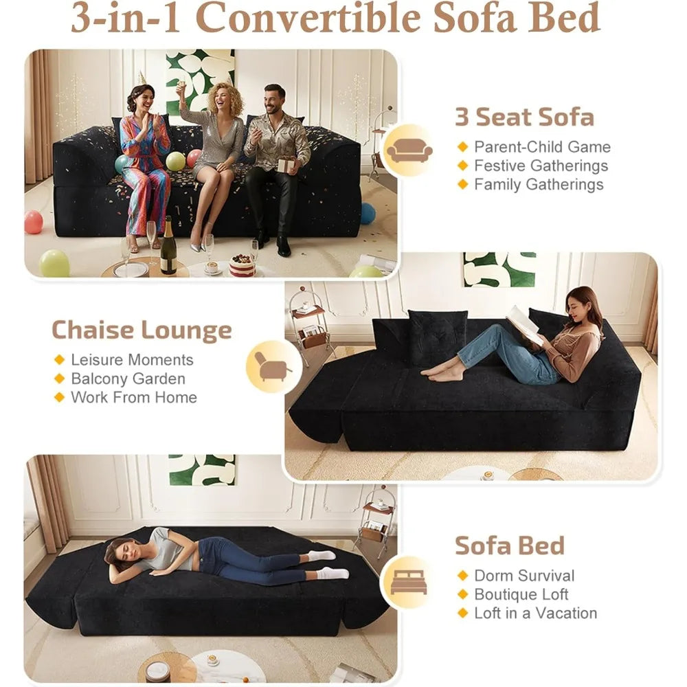 Convertible Sofa Bed for Living Room, Boneless Couches, Compressed Memory Foam Floor Couch, Easy Setup Couch in a Box, Spine Sup