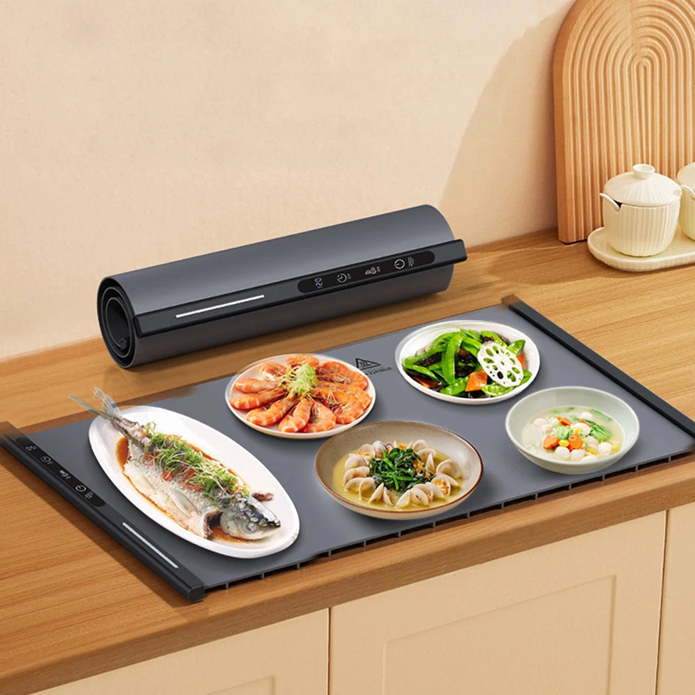 Electric Foldable Food Warmer Plate Smart Food Warming Tray Fast Heating Mat With 8 Temperature Settings Kitchen Warming Tray