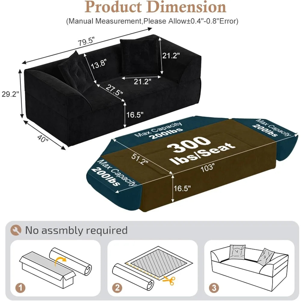 Convertible Sofa Bed for Living Room, Boneless Couches, Compressed Memory Foam Floor Couch, Easy Setup Couch in a Box, Spine Sup