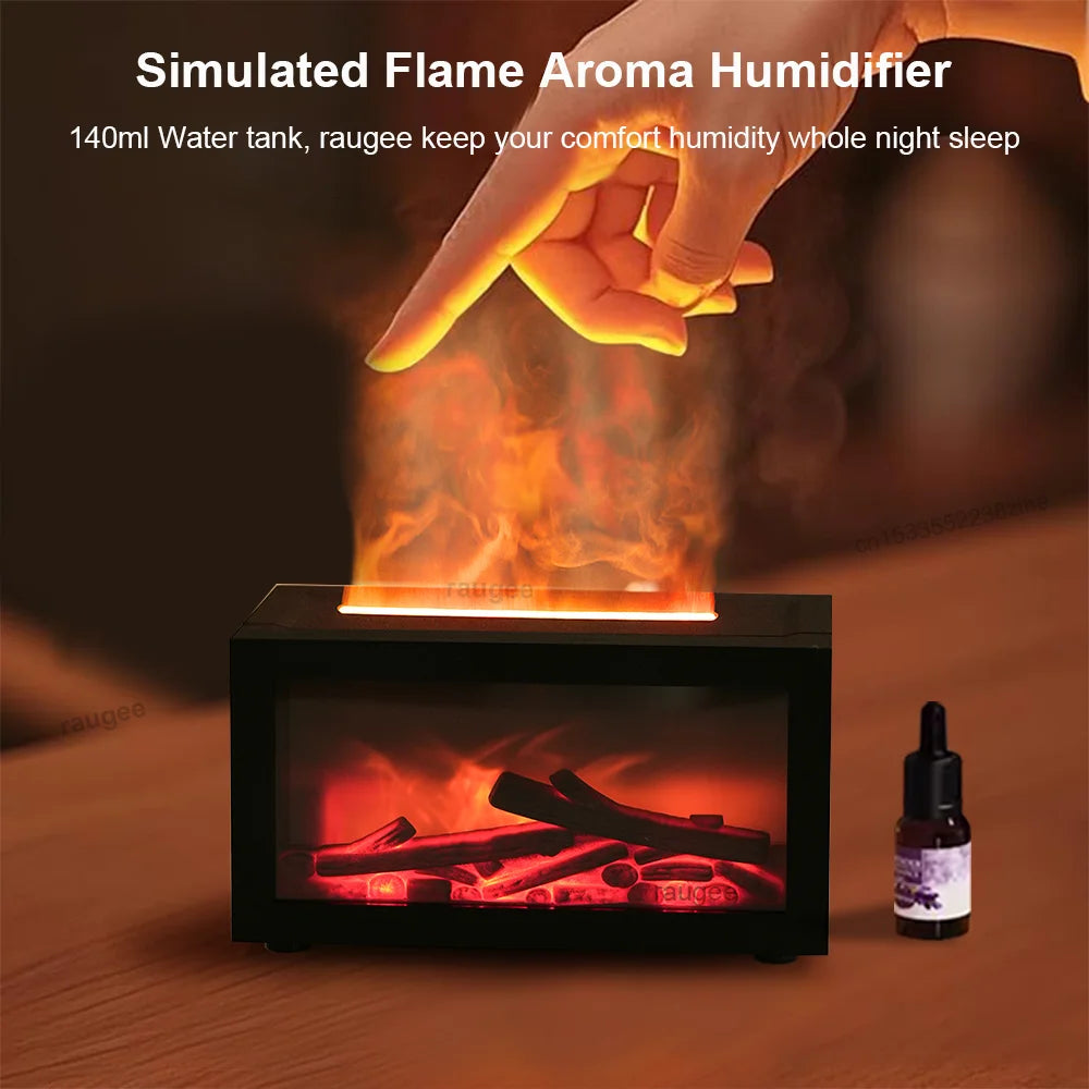 Aroma Diffuser Flame Fireplace Air Humidifier Mini Ultrasonic Cool Mist Maker Fragrance Essential Oil Diffuser with Night Light