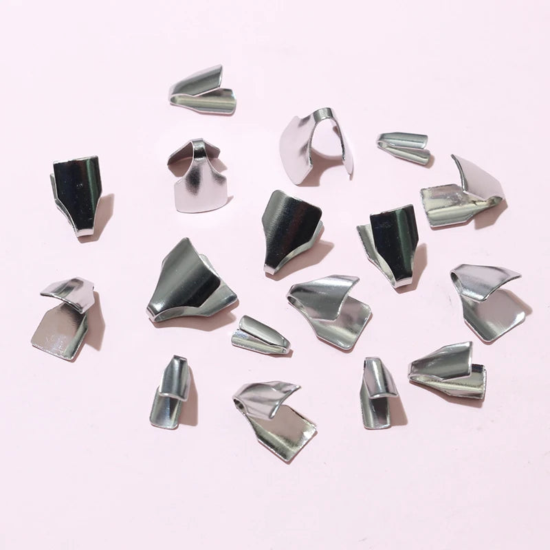 100pcs Stainless Steel 2-7mm Flat Cords Crimp End Beads Caps Clip Tip Fold for DIY Snake Chain Necklace Jewelry Making Findings