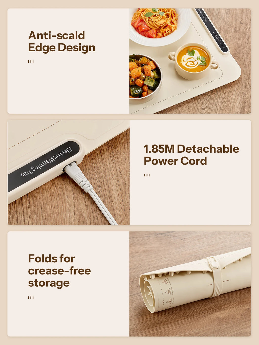 Electric Warming Tray, Yabano Foldable Food Warming Mat with 3 Temperature Settings, Auto Shut-Off Food Warmer for Buffet