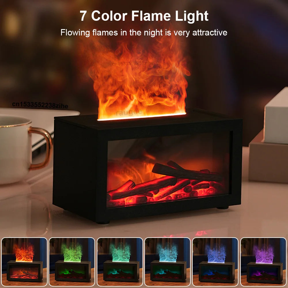 Aroma Diffuser Flame Fireplace Air Humidifier Mini Ultrasonic Cool Mist Maker Fragrance Essential Oil Diffuser with Night Light