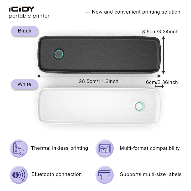 A80 Portable Small Wireless Printer, Supports 8.5" x 11" US Letter and A4 Thermal Paper, Compatible with iOS Android and Laptops