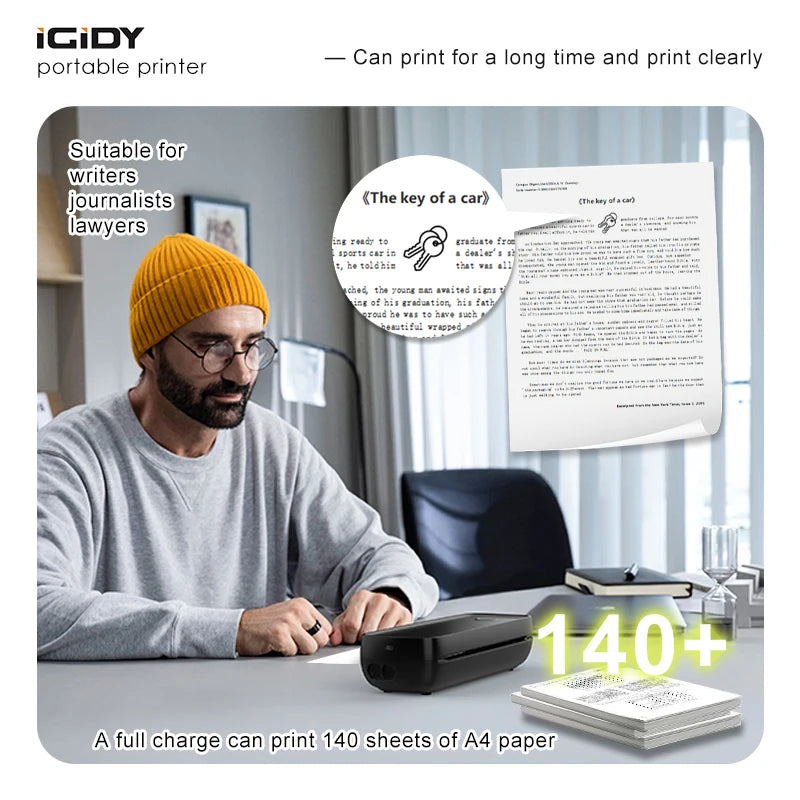 A80 Portable Small Wireless Printer, Supports 8.5" x 11" US Letter and A4 Thermal Paper, Compatible with iOS Android and Laptops