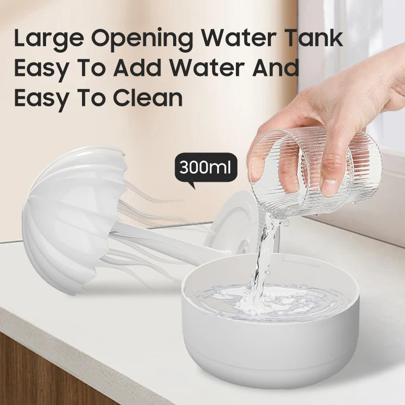 7 Colorful Night Light  Atomization Humidification Dynamic Jellyfish Essential Oil Diffuser 300ML Jellyfish Air Humidifier