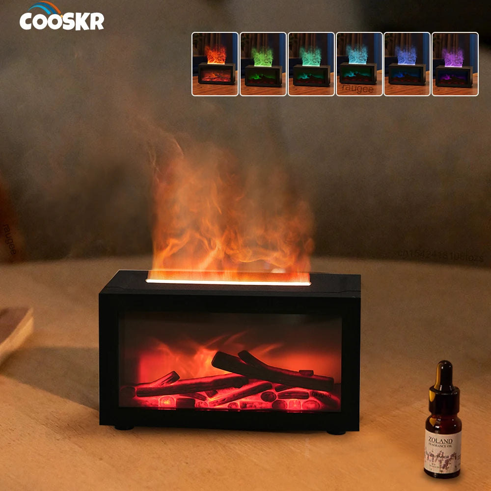 Aroma Diffuser Flame Fireplace Air Humidifier Mini Ultrasonic Cool Mist Maker Fragrance Essential Oil Diffuser with Night Light