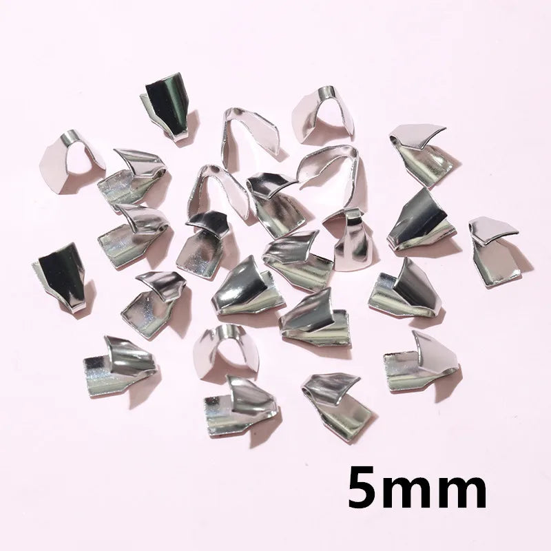 100pcs Stainless Steel 2-7mm Flat Cords Crimp End Beads Caps Clip Tip Fold for DIY Snake Chain Necklace Jewelry Making Findings