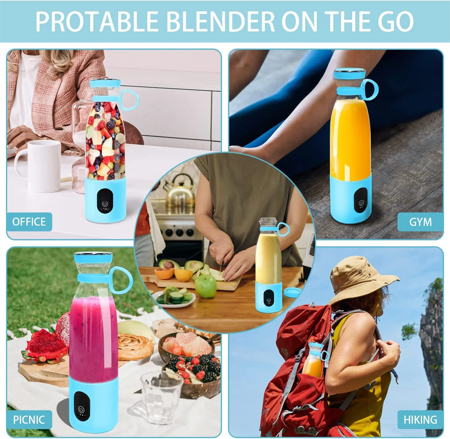 Waterproof 300W 500 ML Electric Personal Fruit Juicer Squeezer Cup Hand Held Blender Portable Blender