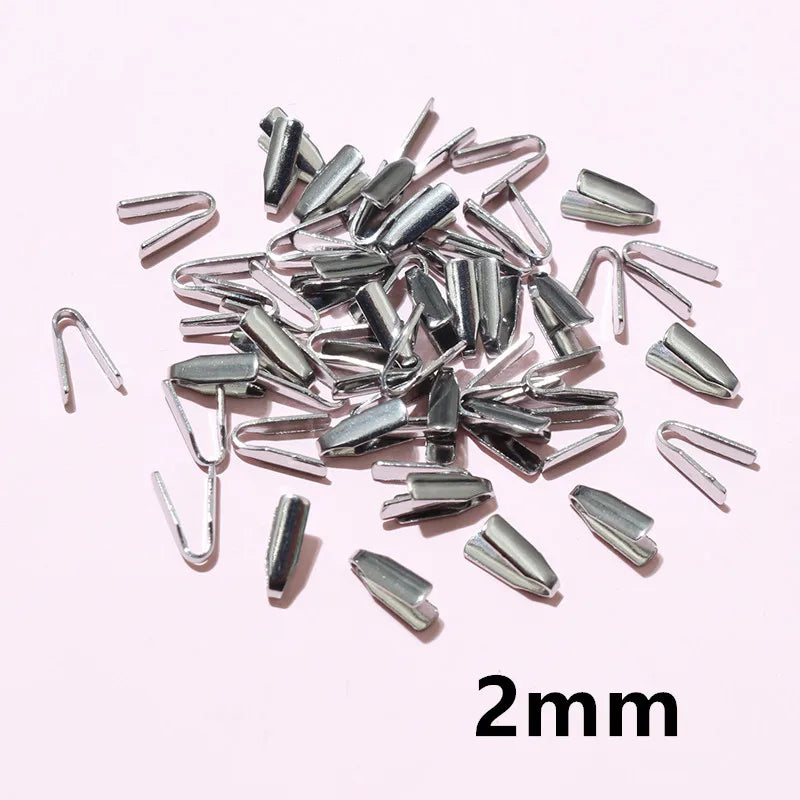 100pcs Stainless Steel 2-7mm Flat Cords Crimp End Beads Caps Clip Tip Fold for DIY Snake Chain Necklace Jewelry Making Findings