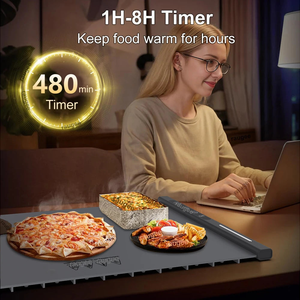 Electric Foldable Food Warmer Plate Smart Food Warming Tray Fast Heating Mat With 8 Temperature Settings Kitchen Warming Tray