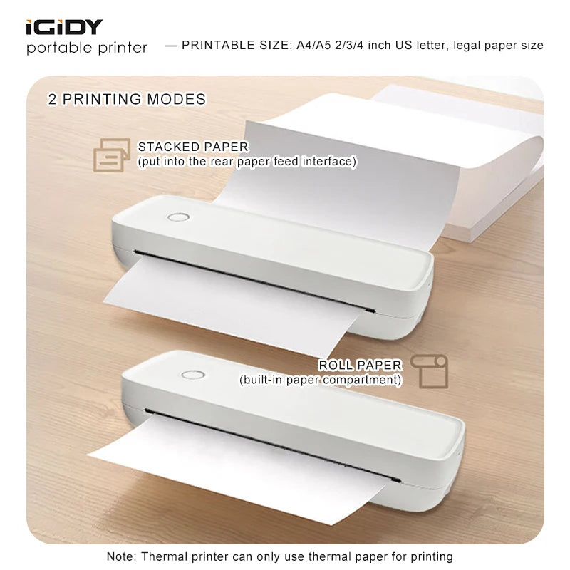 A80 Portable Small Wireless Printer, Supports 8.5" x 11" US Letter and A4 Thermal Paper, Compatible with iOS Android and Laptops