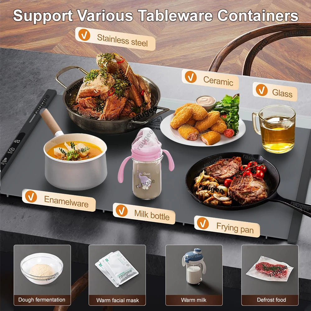 Electric Foldable Food Warmer Plate Smart Food Warming Tray Fast Heating Mat With 8 Temperature Settings Kitchen Warming Tray
